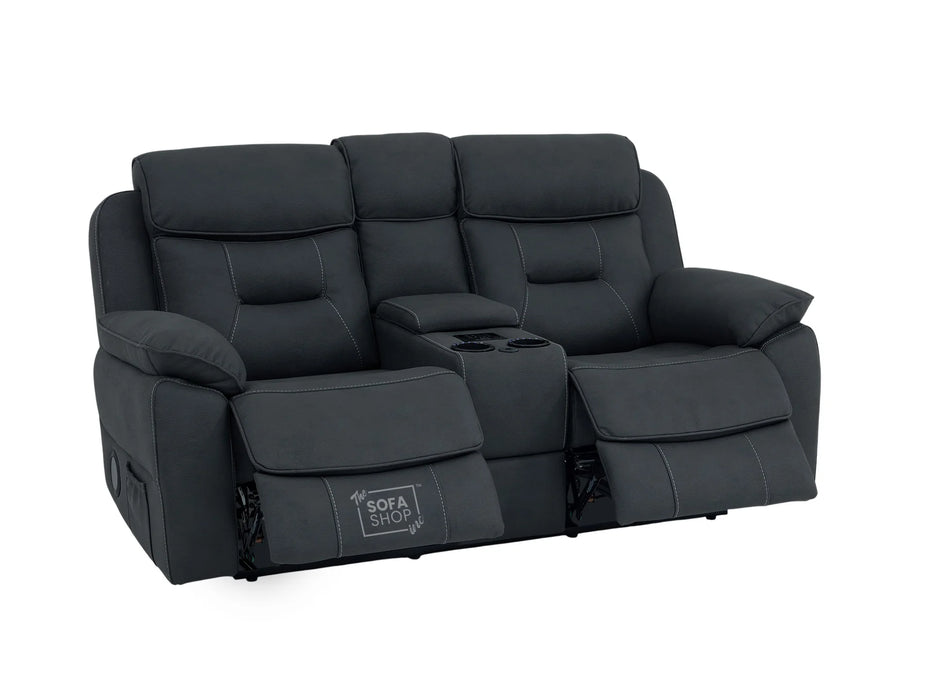 2 Seat Electric Recliner Home Cinema Sofa | Fabric Couch In Charcoal Grey | Hi-Tech Sofa with Massage + Chilled Cupholders + Console + USB | Florence