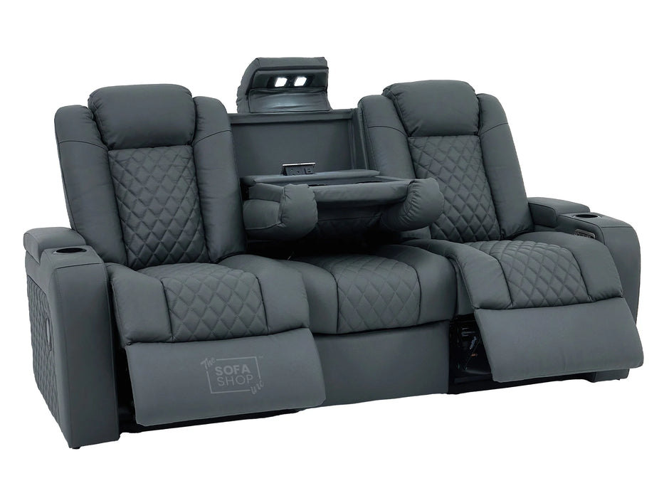 3 Seater Real Leather Electric Recliner Cinema Sofa in Grey | Hi-Tech Sofa with Adjustable Headrest, Lumbar Support, Wireless Charger | Milano | The Sofa Shop