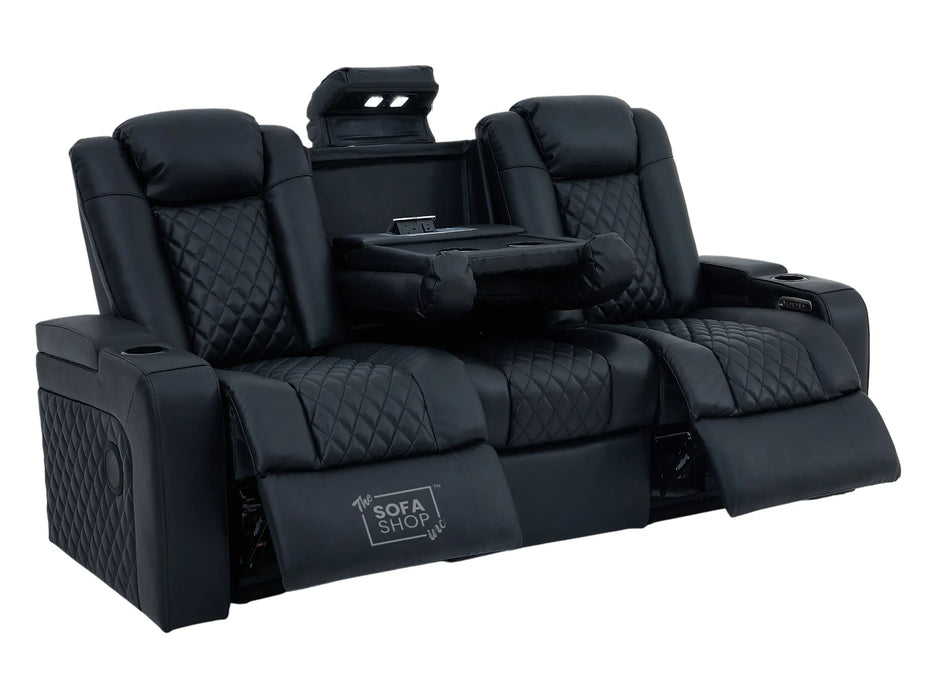 3 Seater Real Leather Electric Recliner Cinema Sofa in Black | Hi-Tech Sofa with Adjustable Headrest, Lumbar Support, Wireless Charger | Milano | The Sofa Shop