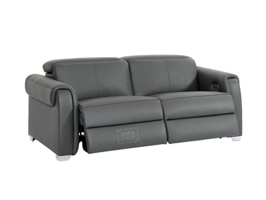 3 Seater Real Leather Recliner Sofa In Grey | Hi-Tech Sofa with Massage, USB Ports & Power Headrest | Turin