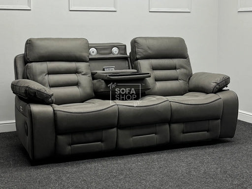 Tuscany 3 Seater Electric Recliner Sofa in Grey Resilience Fabric Cinema Sofa with Power Headrests + Speakers - Ex Display Sofas 254