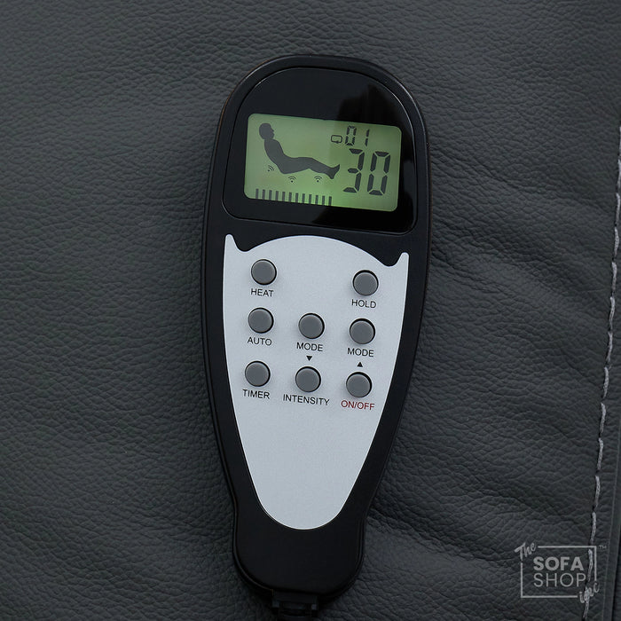 Electric Recliner Chair In Grey Real Leather | Hi-Tech Cinema Seat with Power Headrest, Massage, Heat & USB Charging Button | Grey Real Leather | Sicily