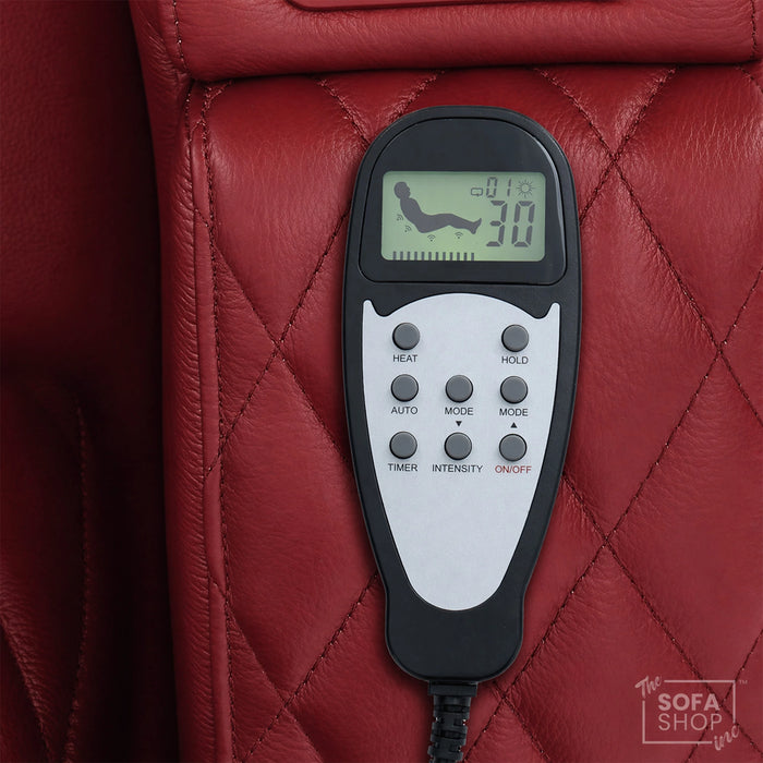 1 Seater Red Real Leather Electric Recliner Cinema Chair | Power Recliner Chair With Vibration Massage & Heated Lumbar, Cooling & Heating Cup Holders & Wireless Charging | Assisi | The Sofa Shop