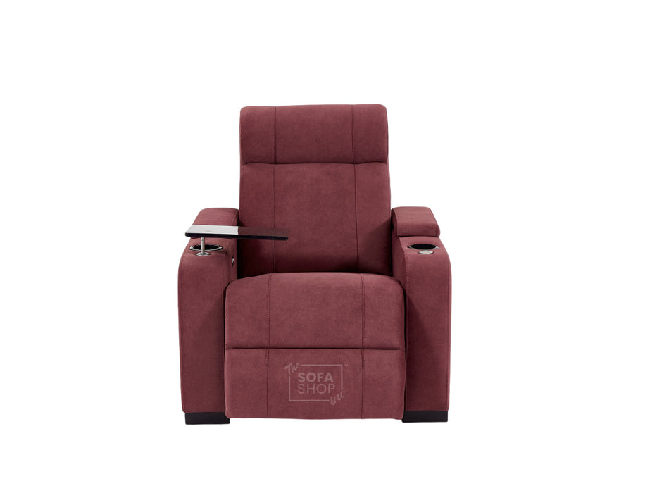 2+1 Sofa Set. Electric Recliner Cinema Suite in Velvet Purple Fabric | 2 Piece Sofa Set with Massage, USB Ports, Cooling Cup Holders, Storage Box & LED Lights | Rimini | The Sofa Shop