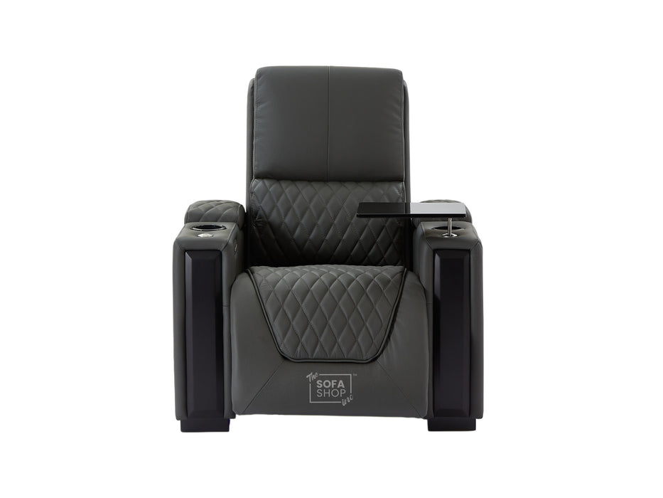 1 Seat Real Leather Electric Recliner Chair Home Cinema Sofa In Grey with Enhanced Power Recline + Storage Compartments & Lumbar Support | Assisi