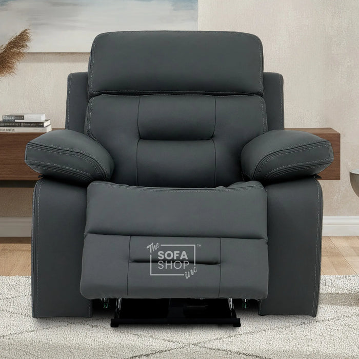 Electric Recliner Chair In Grey Real Leather | Hi-Tech Cinema Seat with Power Headrest, Massage, Power Recliner & USB Charging Button | Grey Real Leather | Sicily