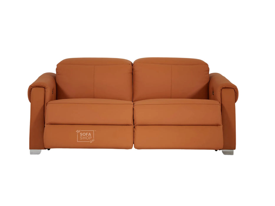 3 Seater Real Leather Recliner Sofa In Orange | Hi-Tech Sofa with Massage, USB Ports & Power Headrest | Turin | The Sofa Shop