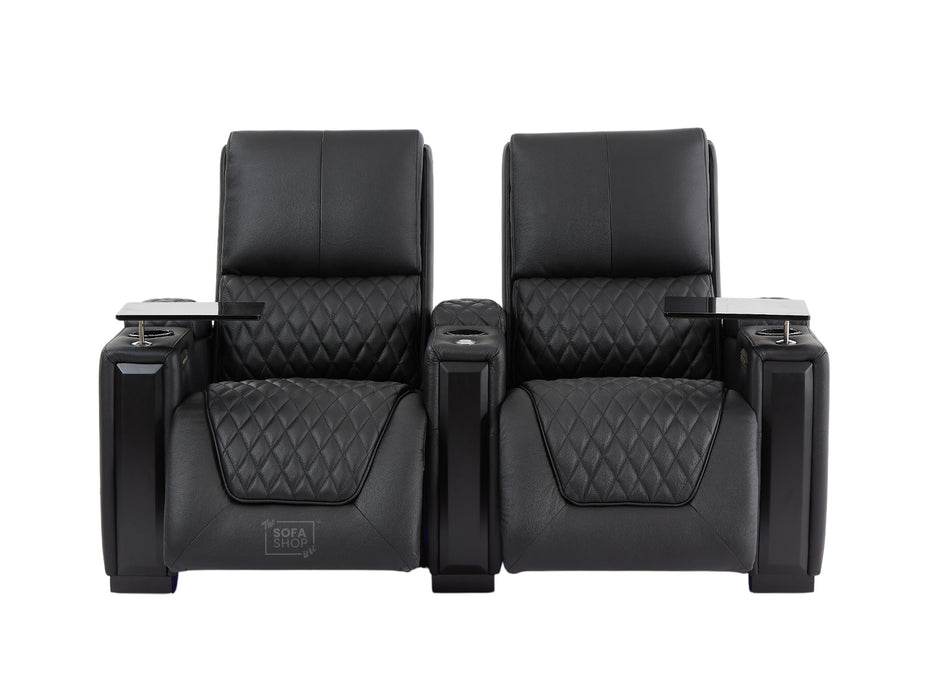 2 Seater Smart Tech Electric Recliner Cinema Sofa | Luxury Theatre Seating | Black Real Leather | Assisi