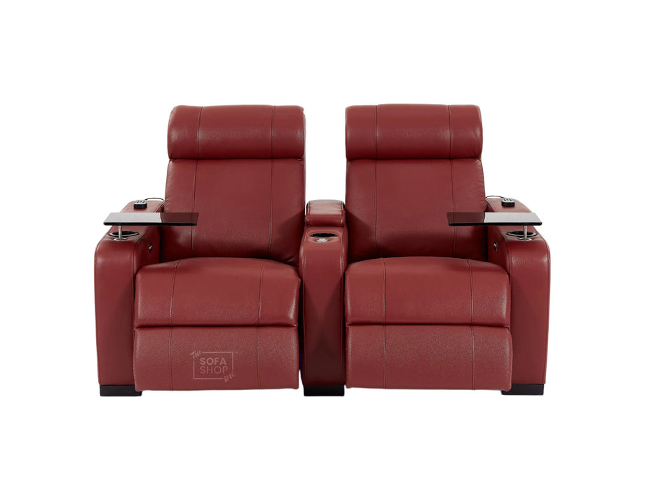 2 Seater Real Leather Electric Recliner Cinema Sofa in Red | Hi-Tech Cinema Sofa With Massage, Tray Tables & Cooling Cup Holders + USB Ports | Rimini | The Sofa Shop