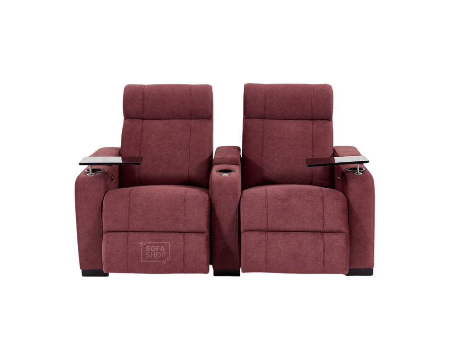 2+1 Sofa Set. Electric Recliner Cinema Suite in Velvet Purple Fabric | 2 Piece Sofa Set with Massage, USB Ports, Cooling Cup Holders, Storage Box & LED Lights | Rimini | The Sofa Shop
