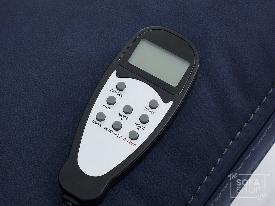 3+1 Electric Recliner Sofa Suite in Blue Resillience Fabric | Hi-Tech Cinema Set with Massage, Drop-Down Table, Power Headrest, Power Recliner, Storage Drawer, USB & Wireless Charging | Sicily