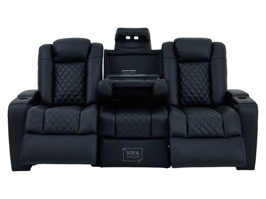 3 Seater Real Leather Electric Recliner Cinema Sofa in Black | Hi-Tech Sofa with Adjustable Headrest, Lumbar Support, Wireless Charger | Milano | The Sofa Shop