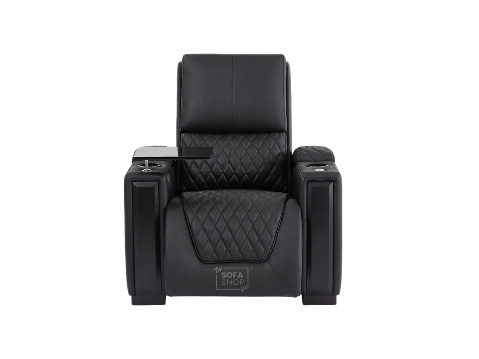 1 Seater Black Real Leather Electric Recliner Cinema Chair | Hi-Tech Sofa With Power Lumbar, Cooling Cup Holder & USB-C | Assisi | The Sofa Shop