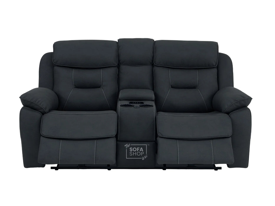 2 Seat Electric Recliner Home Cinema Sofa | Fabric Couch In Charcoal Grey | Hi-Tech Sofa with Massage + Chilled Cupholders + Console + USB | Florence