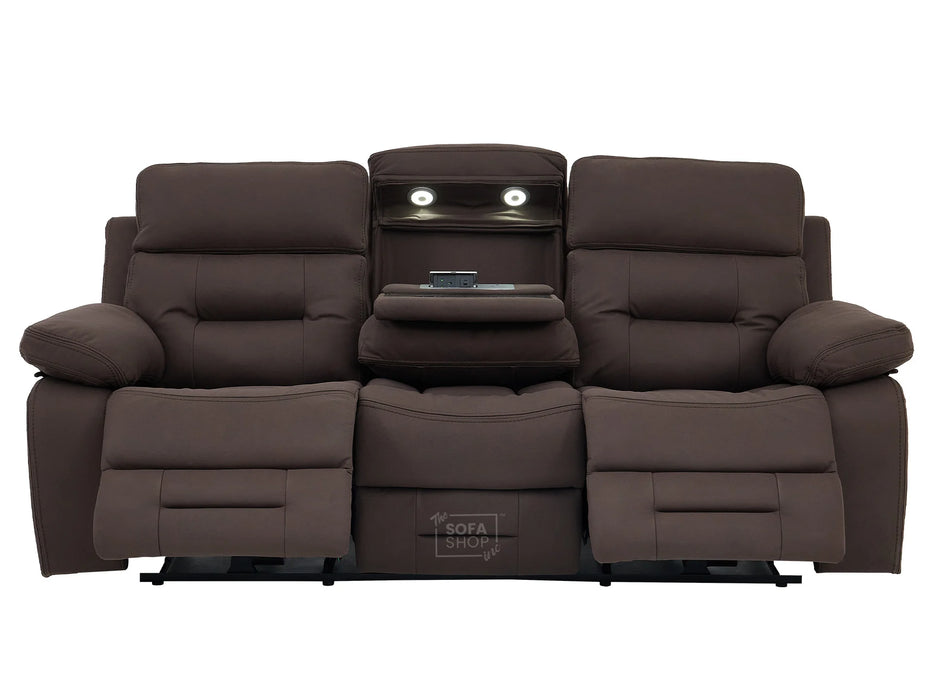 3+2 Electric Recliner Sofa Set in Brown Resillience Fabric | Hi-Tech Cinema Package with Massage, Drop-Down Table, Power Headrest, Power Recliner, Storage Drawer, USB & Wireless Charging | Sicily