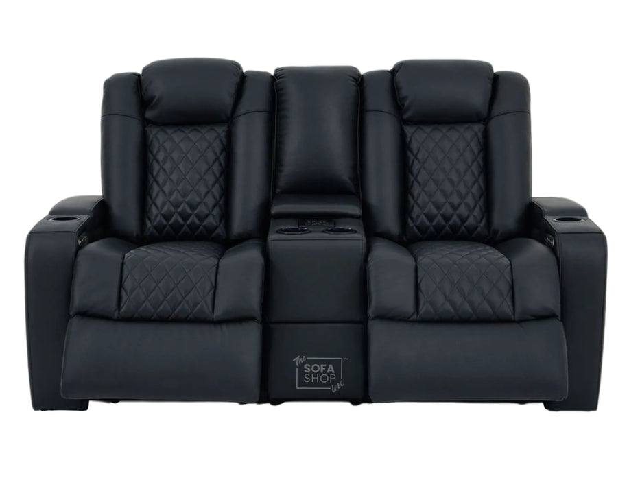 2 Seater Real Leather Electric Recliner Cinema Sofa in Black | Hi-Tech Sofa with Adjustable Headrest, Lumbar Support, Bluetooth Speaker | Milano | The Sofa Shop