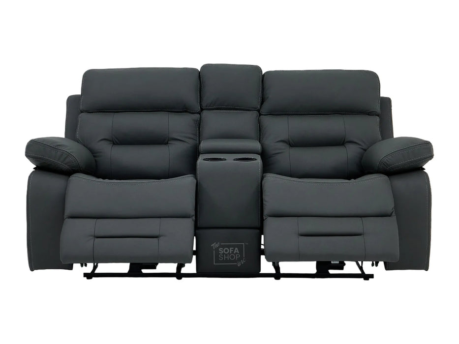 3+2 Electric Recliner Sofa Set in Grey Real Leather | Hi-Tech Cinema Package with Massage, Drop-Down Table, Power Headrest, Power Recliner, Storage Drawer, USB & Wireless Charging | Grey Real Leather | Sicily