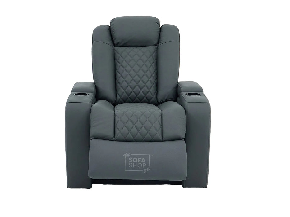 Real Leather Electric Recliner Cinema Chair in Grey | Power Seat With Adjustable Headrest & Power Lumbar Support | Milano | The Sofa Shop