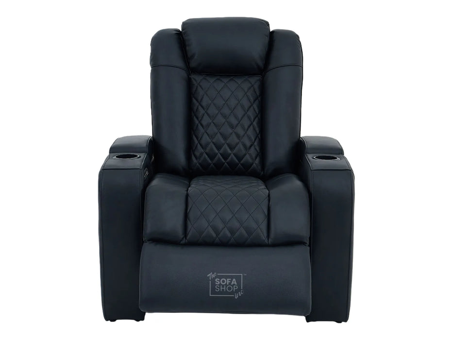 Real Leather Electric Recliner Cinema Chair in Black | Power Seat With Adjustable Headrest & Power Lumbar Support | Milano | The Sofa Shop