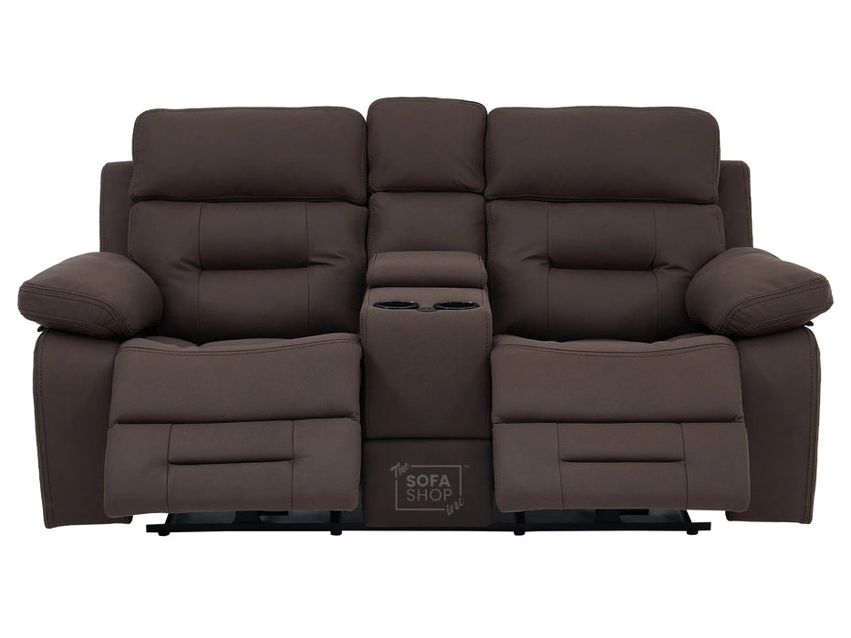 3+2 Electric Recliner Sofa Set in Brown Resillience Fabric | Hi-Tech Cinema Package with Massage, Drop-Down Table, Power Headrest, Power Recliner, Storage Drawer, USB & Wireless Charging | Sicily
