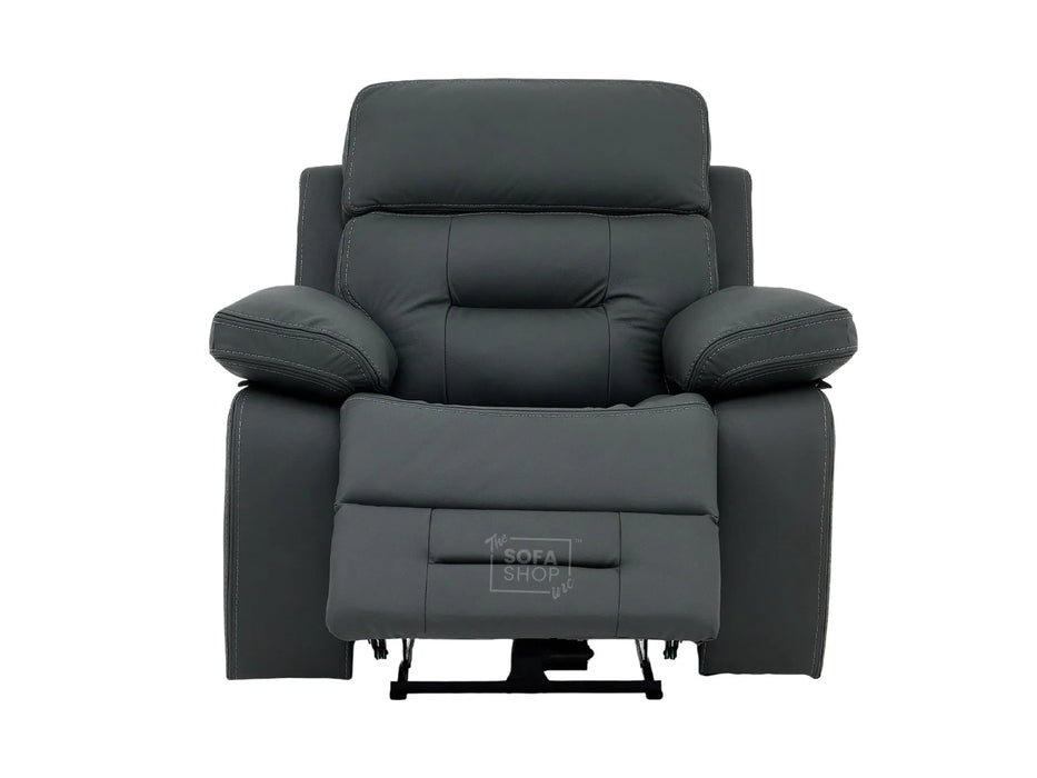 Electric Recliner Chair In Grey Real Leather | Hi-Tech Cinema Seat with Power Headrest, Massage, Power Recliner & USB Charging Button | Grey Real Leather | Sicily