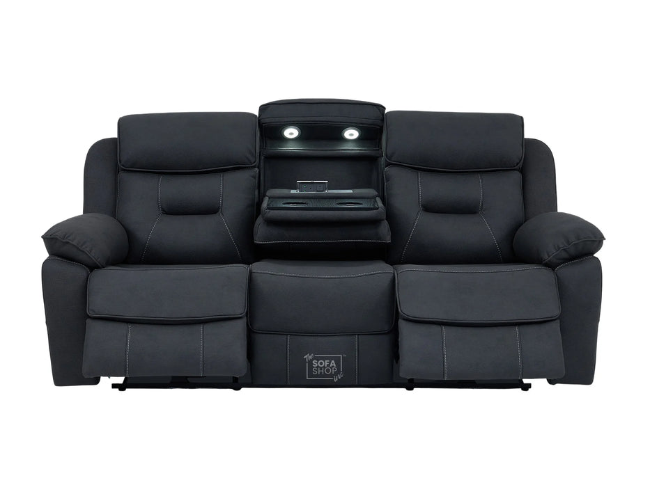 3 Seat Electric Recliner Home Cinema Sofa | Fabric Couch In Charcoal Grey | Hi-Tech Sofa with Massage + Cupholders + Table + Power Headrests + Speakers | Florence