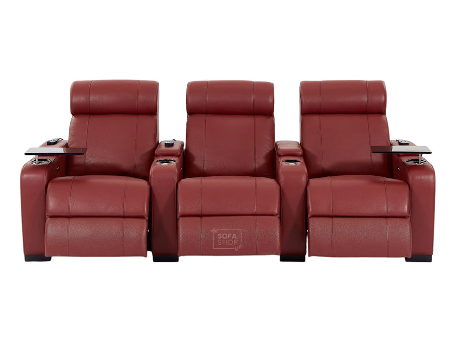 3 Seater Real Leather Electric Recliner Cinema Theatre Sofa in Red | Electric Recliner With Massage, Bluetooth & Cooling Cup Holders + Storage + Power | Rimini | The Sofa Shop
