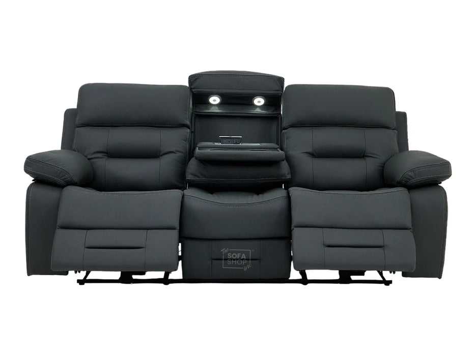 3+2 Electric Recliner Sofa Set in Grey Real Leather | Hi-Tech Cinema Package with Massage, Drop-Down Table, Power Headrest, Power Recliner, Storage Drawer, USB & Wireless Charging | Grey Real Leather | Sicily