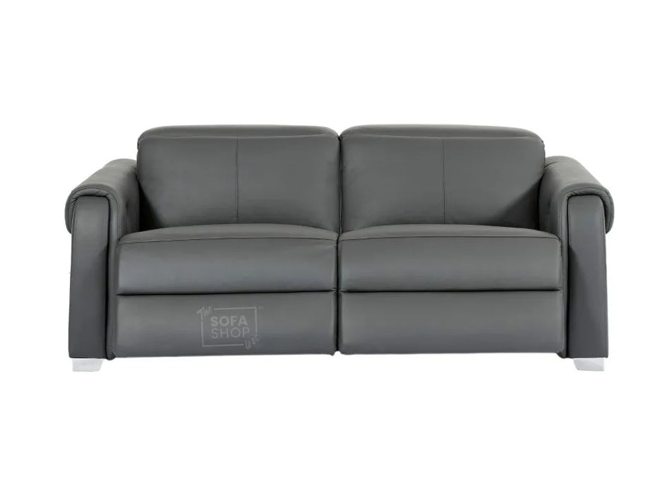 3 Seater Real Leather Recliner Sofa In Grey | Hi-Tech Sofa with Massage, USB Ports & Power Headrest | Turin