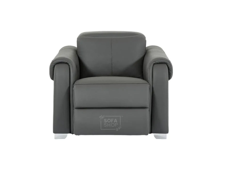 1 Seat Real Leather Electric Recliner Chair In Grey | Hi-Tech Chair with Power + Massage + USB + Adjustable Headrest | Turin Series Two