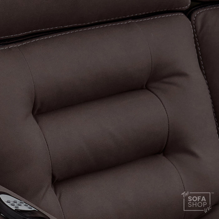 2 Seater Dark Brown Fabric Electric Recliner Home Theatre Sofa with Middle Console | Hi-Tech Sofa with 8-Point Massage, Heated Lumbar, Multi-Link Bluetooth, Cooling & Heating Cupholders | Tuscany | The Sofa Shop