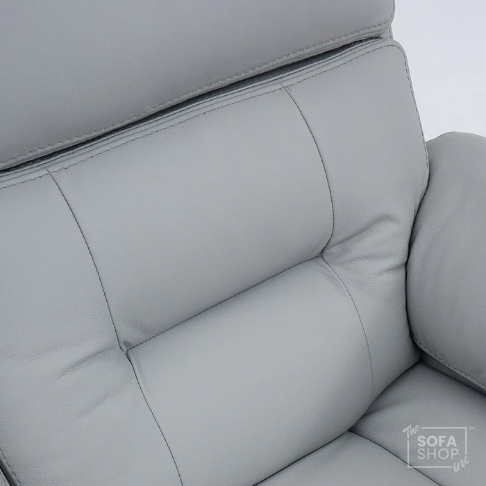 3 Seater Cinema Sofa in Light Grey Genuine Leather | Hi-Tech Couch with Power Recline + Power Headrests + Wireless Charging + Speakers | Sicily | The Sofa Shop
