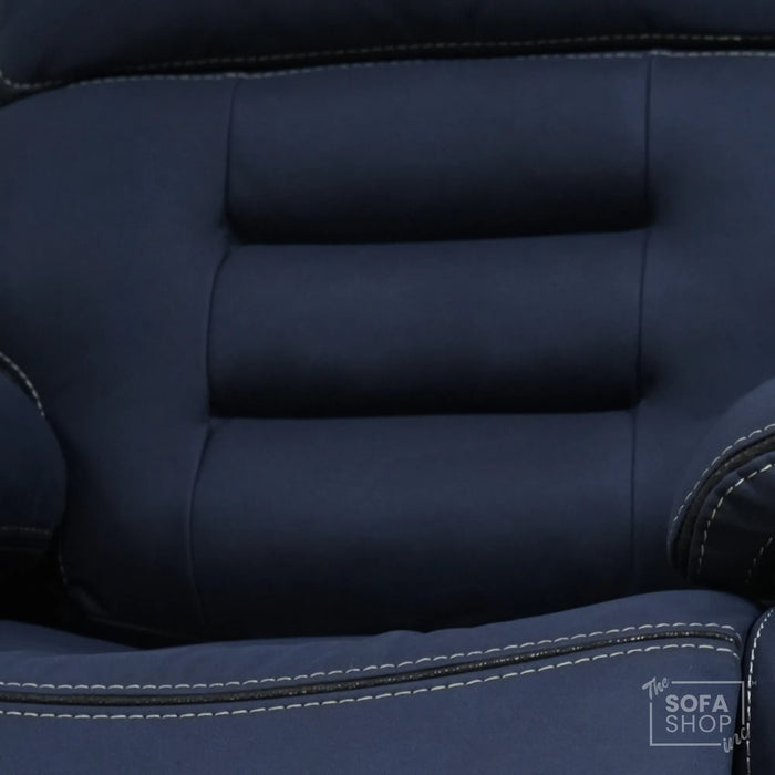 Electric Riser Chair In Blue Fabric | Hi-Tech Recliner Armchair With Vibration Massage + Heated Lumbar + Cooling Cup Holder + Power Headrest | Tuscany | The Sofa Shop