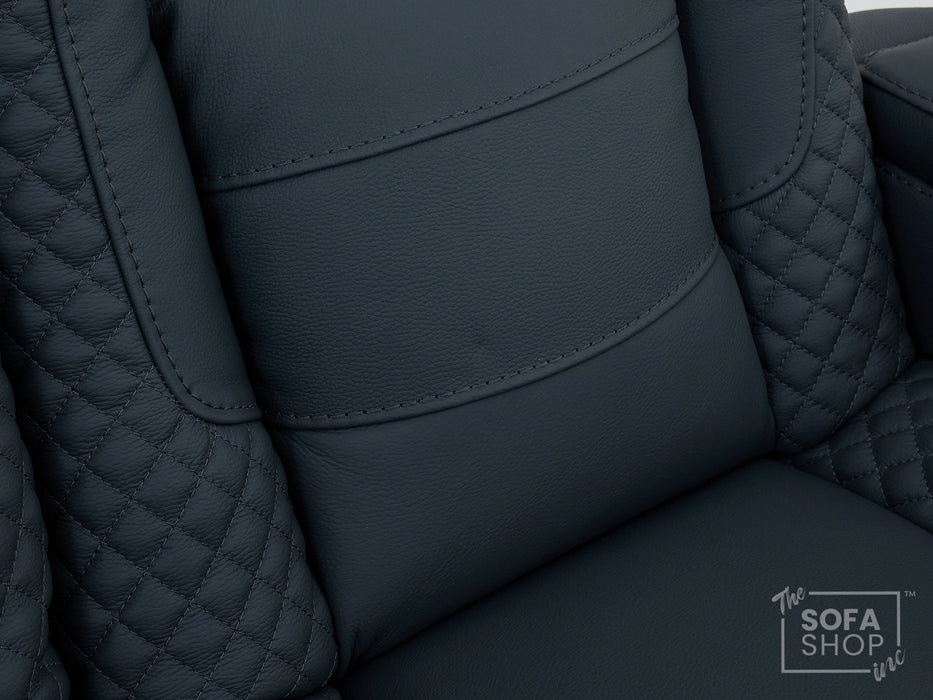 3 Seater Real Leather Electric Recliner Cinema Sofa in Blue | Massage, Power Headrest & USB-C | Napoli | The Sofa Shop