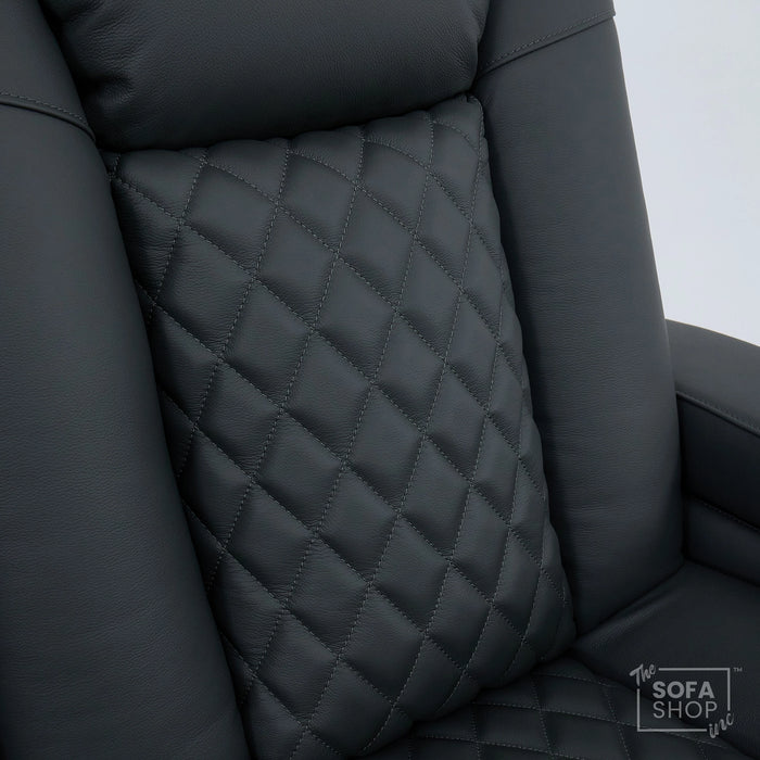 1 Seater Grey Real Leather Electric Recliner Cinema Chair | Hi-Tech Armchair With Vibration Massage, Heated Lumbar, Power Headrest, Cooling + Heating Cup Holders & Power Grommet | Milano | The Sofa Shop