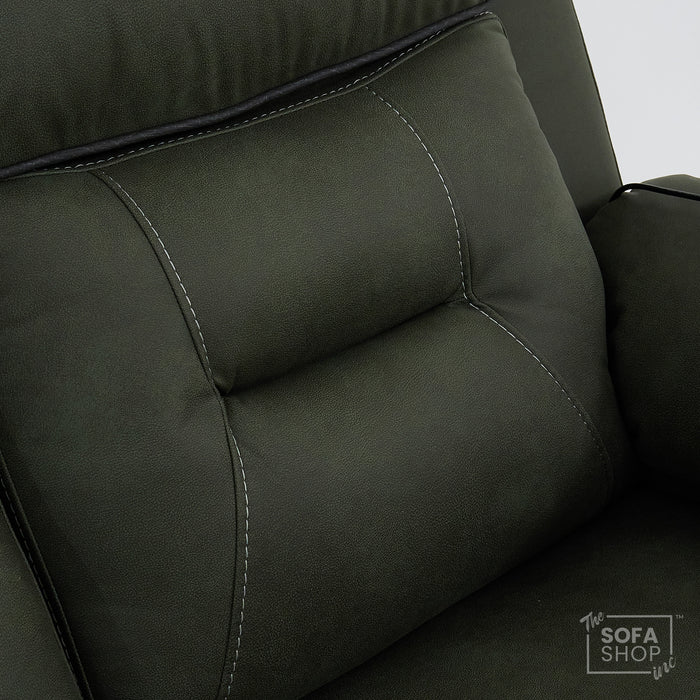 1 Seater Electric Recliner Chair in Green Fabric | Hi-Tech Chair with Vibration Massage + Heated Lumbar + Power Headrest + Power Grommet + USB+C Charging | Florence | The Sofa Shop