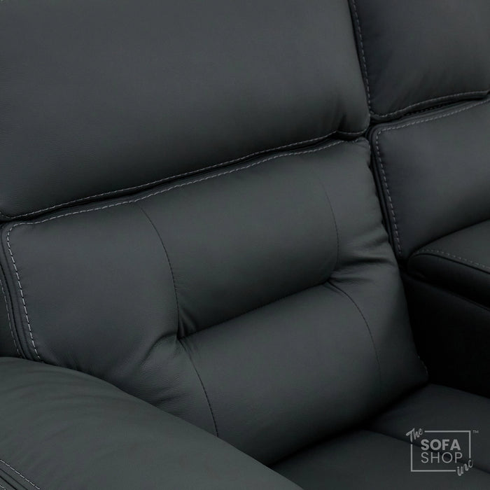 Electric Recliner Chair In Grey Real Leather | Hi-Tech Cinema Seat with Power Headrest, Massage, Heat & USB Charging Button | Grey Real Leather | Sicily