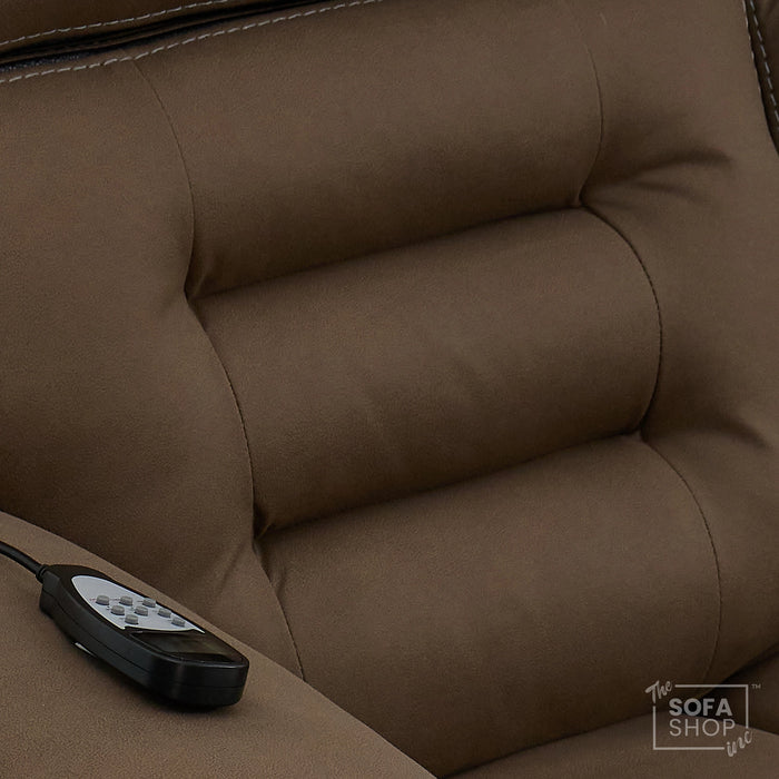 2 Seater Mocha Brown Fabric Electric Recliner Cinema Sofa with Massage, Heated Lumbar, Console, Bluetooth Speakers & LED Lights | Tuscany | The Sofa Shop
