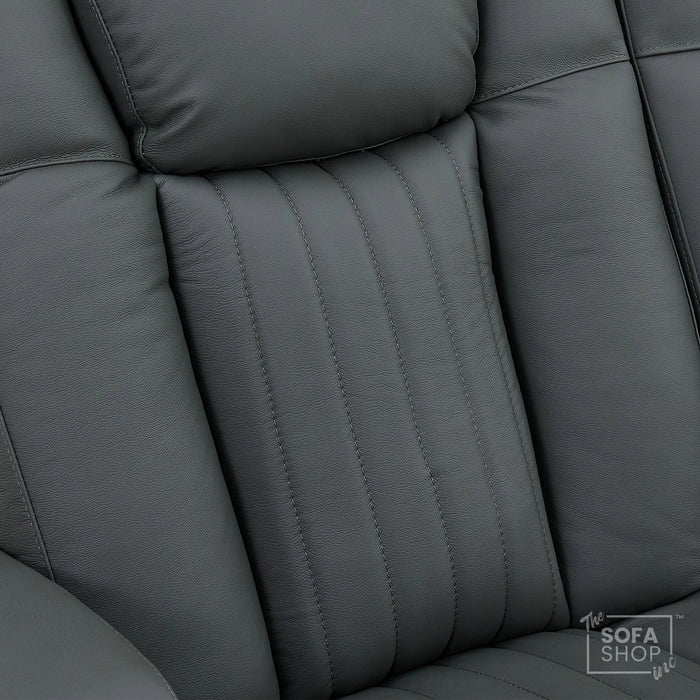 2 Seater Grey Real Leather Electric Recliner Cinema Sofa | Massage, Power Headrests & Tray Tables | Capri | The Sofa Shop