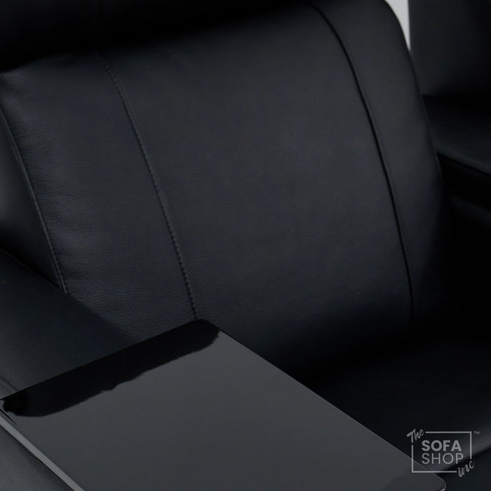 3 Seater Black Real Leather Power Recline Cinema Sofa | Hi-Tech Sofa With 8-Point Vibration Massage, Heated Lumbar & Cooler Cup Holders | Rimini | The Sofa Shop