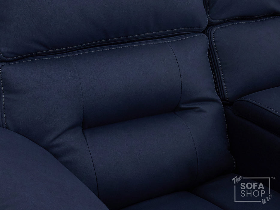 3+1 Electric Recliner Sofa Suite in Blue Resillience Fabric | Hi-Tech Cinema Set with Massage, Drop-Down Table, Power Headrest, Power Recliner, Storage Drawer, USB & Wireless Charging | Sicily