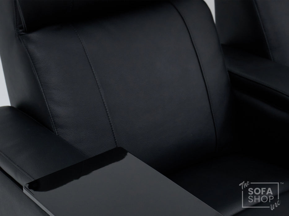 2 Seater Real Leather Electric Recliner Cinema Sofa in Black | Hi-Tech Cinema Sofa With Massage, Heated Lumbar, Power Grommet, Console & Chilled Cupholders | Rimini | The Sofa Shop