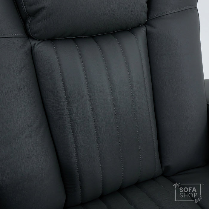 Real Leather Recliner Chair & Cinema Seat in Grey | Electric Armchair with Massage, Heating, LED Cup Holders, Table & USB Ports | Capri