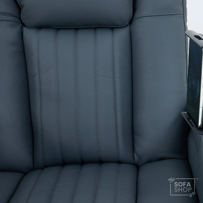 3 Seater Real Leather Recliner Sofa In Blue | Cinema Sofa with Massage, Heating, USB Ports, Drop-Down Table, LED Lights & Massage | Capri | The Sofa Shop