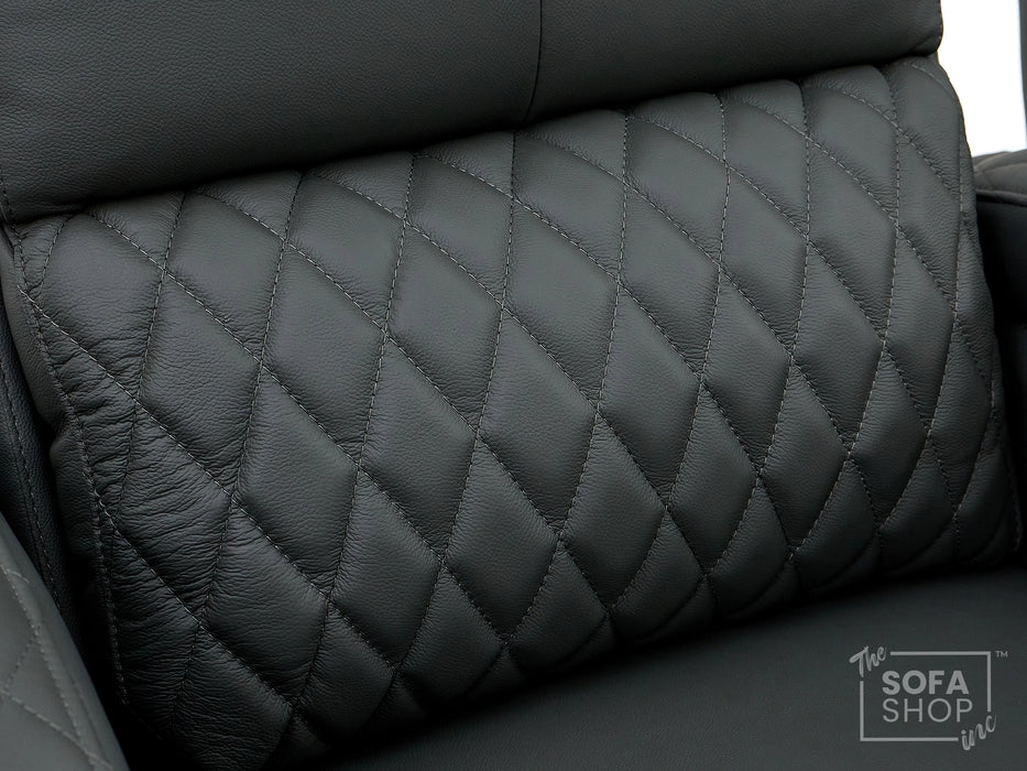 2 Seat Real Leather Electric Recliner Home Cinema Theatre Sofa In Grey With Multi-Position Reclining + LED Cup Holders & Lumbar Support | Assisi