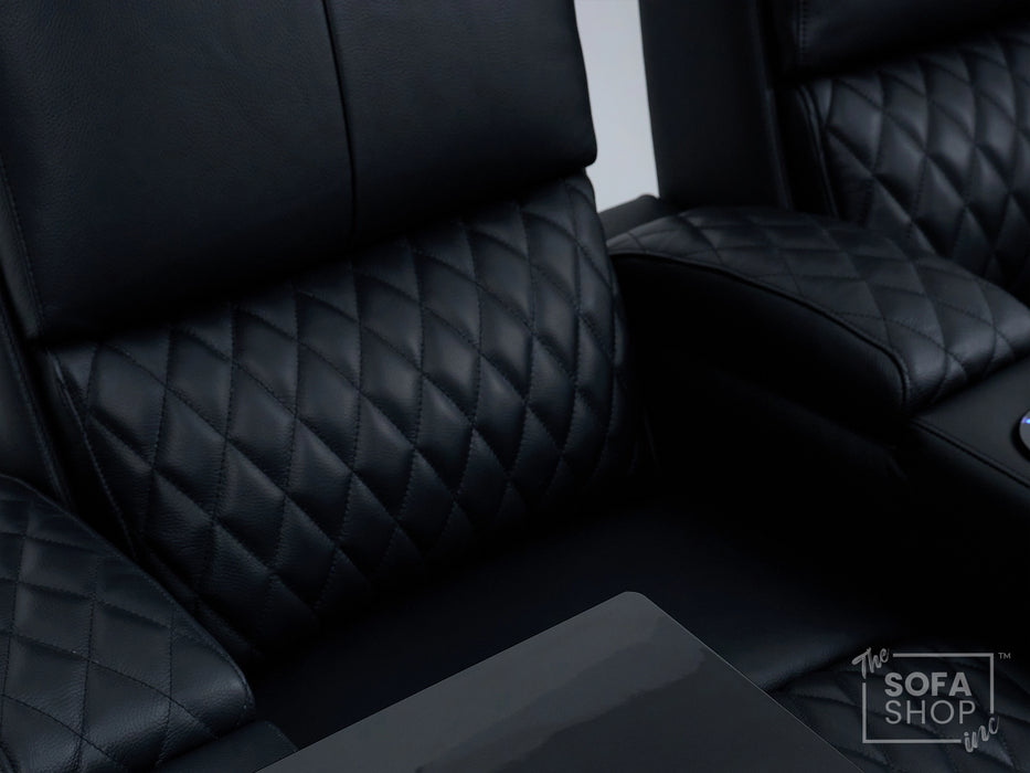 2 Seater Cinema Sofa in Black Real Leather | Luxury Theatre & Home Cinema Seating | Electric Recliner With Cooling Cup Holders + Lumbar Support | USB Charging + LED Lights | Assisi