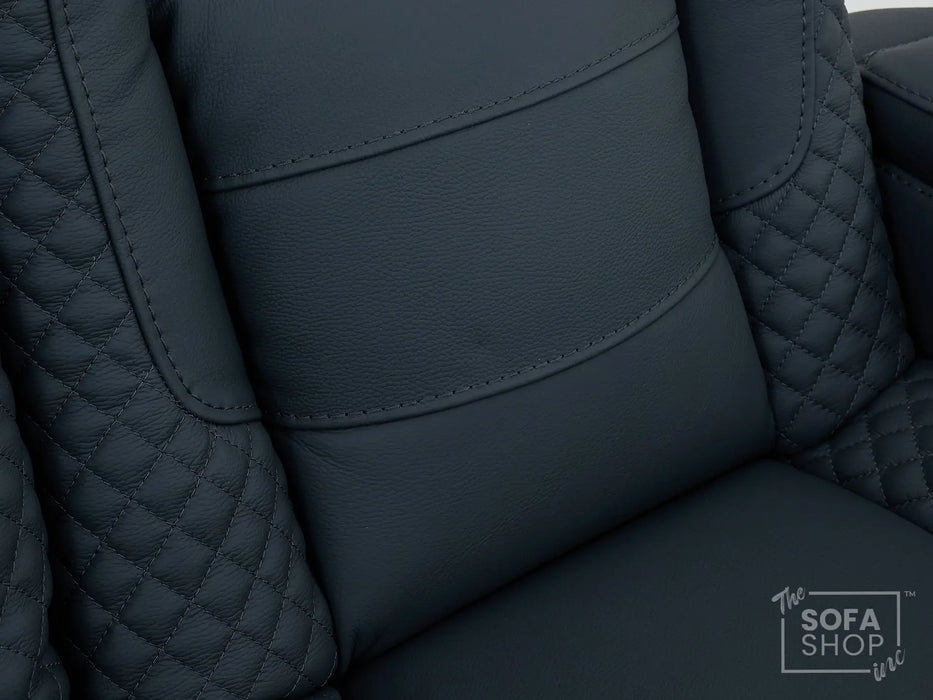2 Seater Electric Cinema Sofa in Blue Real Leather with Massage, Cup Holders, Power Recliner, USB Ports, Socket Set & Storage Box | Blue Leather | Napoli