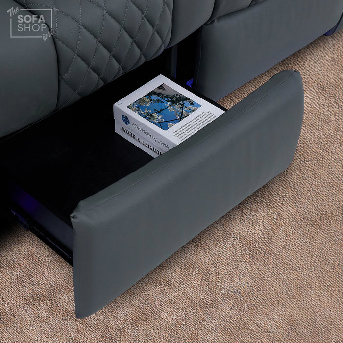3 Seater Grey Real Leather Electric Recliner Cinema Sofa | Hi-Tech Couch With Multi-Link Bluetooth Speakers, Cooling + Heating Cup Holder, Wireless Charging, Fold Down Table, Food Trays & Power Grommet | Milano | The Sofa Shop