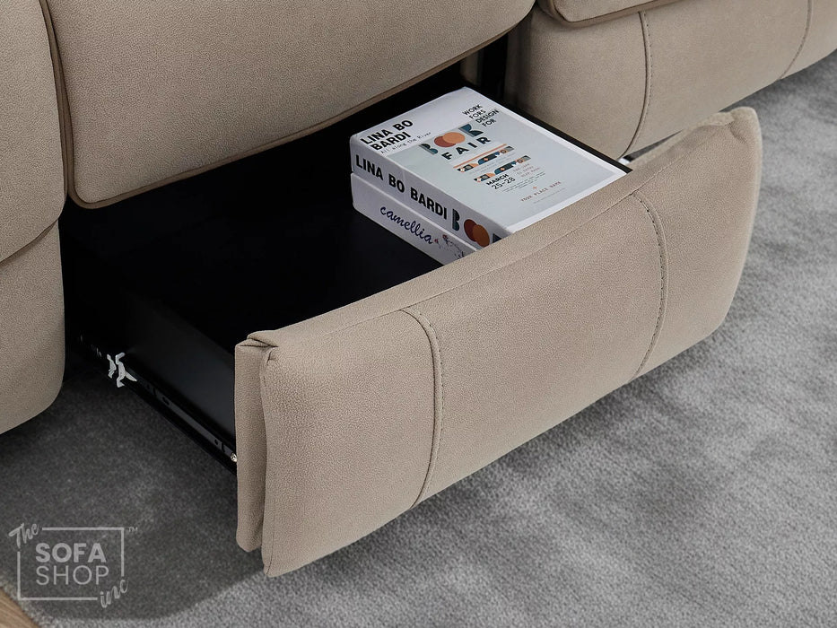 3 Seater Electric Recliner Cinema Sofa in Beige Fabric | Power Recliners with USB+C, Massage, Bluetooth Speaker, Fold-Down Table & Storage | Florence Series One