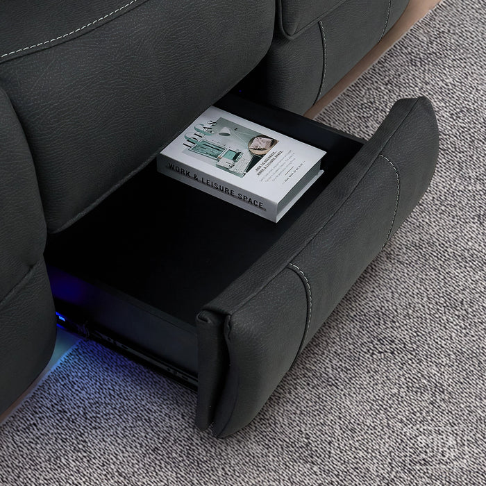 3 Seater Electric Recliner Couch in Charcoal Grey Fabric | Hi-Tech Sofa with Vibration Massage + Heated Lumbar + Power Grommet + Multi-Link Bluetooth + Power Headrests | Florence | The Sofa Shop